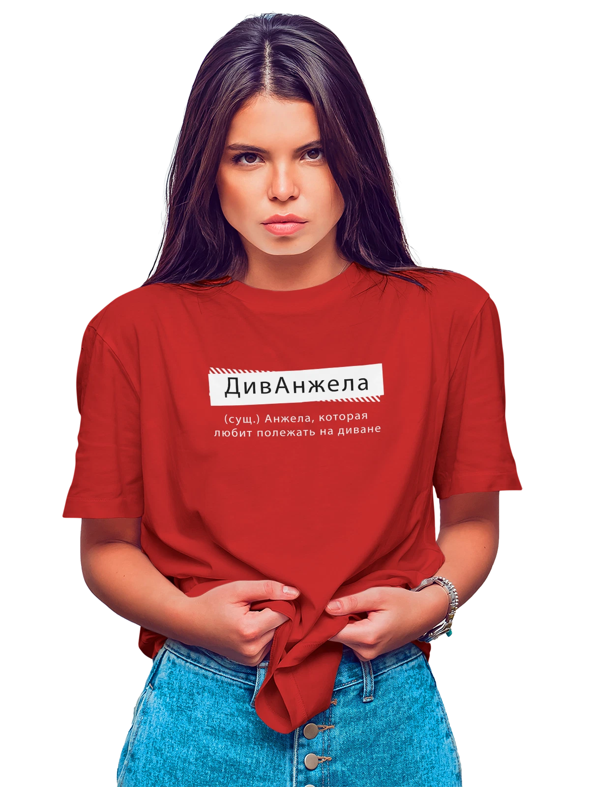 Футболка с именем Анжела красная с принтом — персональный подарок — Красная, фото 1