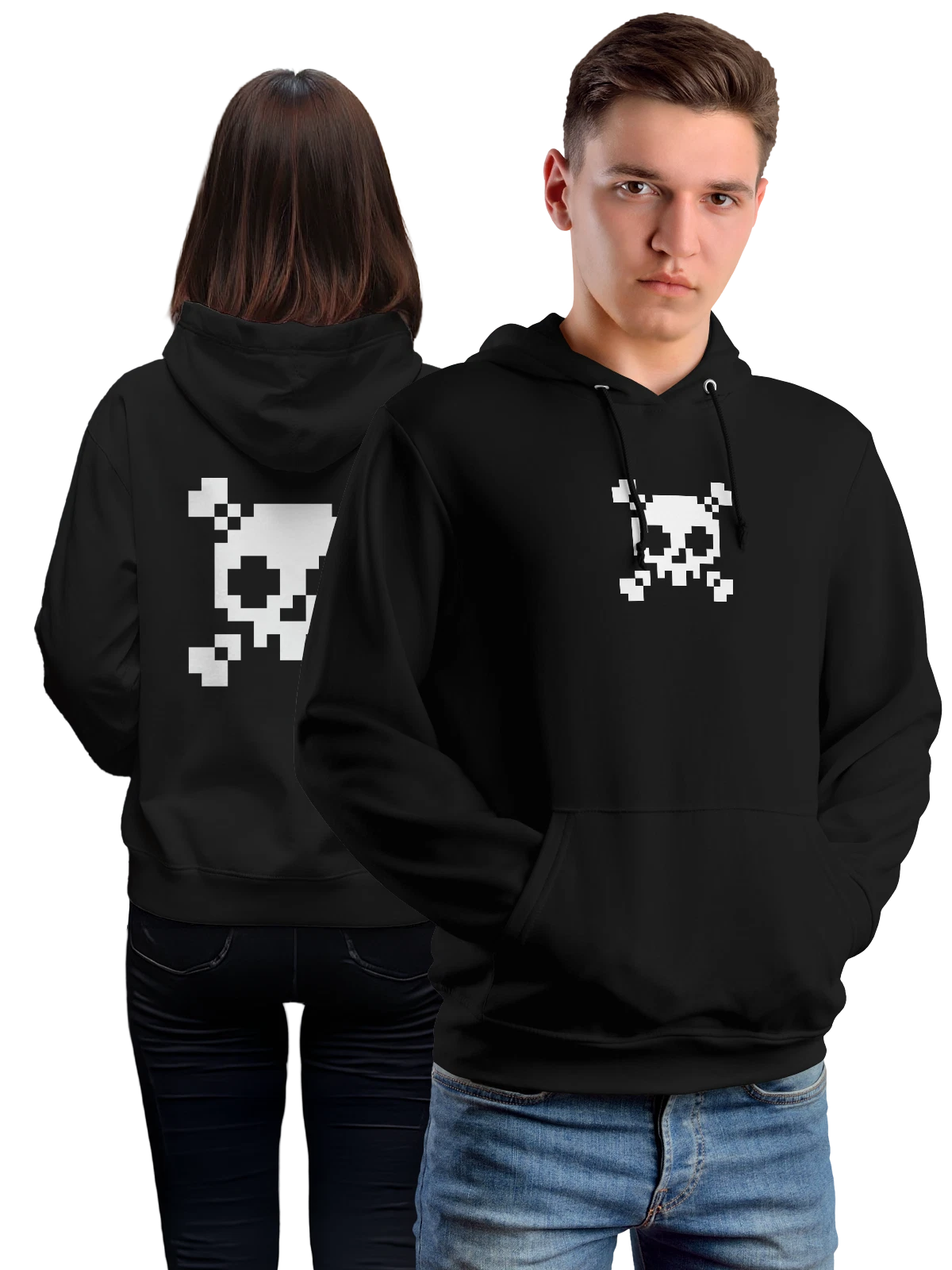 Худи Пиксельным черепом чёрное с принтом — темная эстетика — Чёрная, фото 1