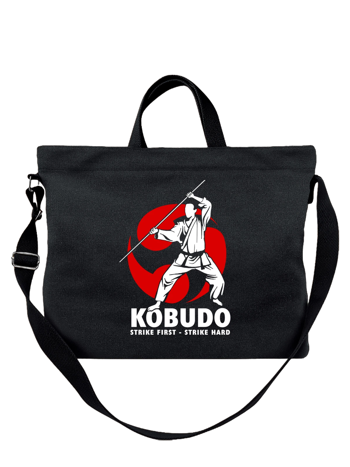 Сумка Kobudo с бойцом чёрная с принтом — футболка подростку — Чёрная, фото 1