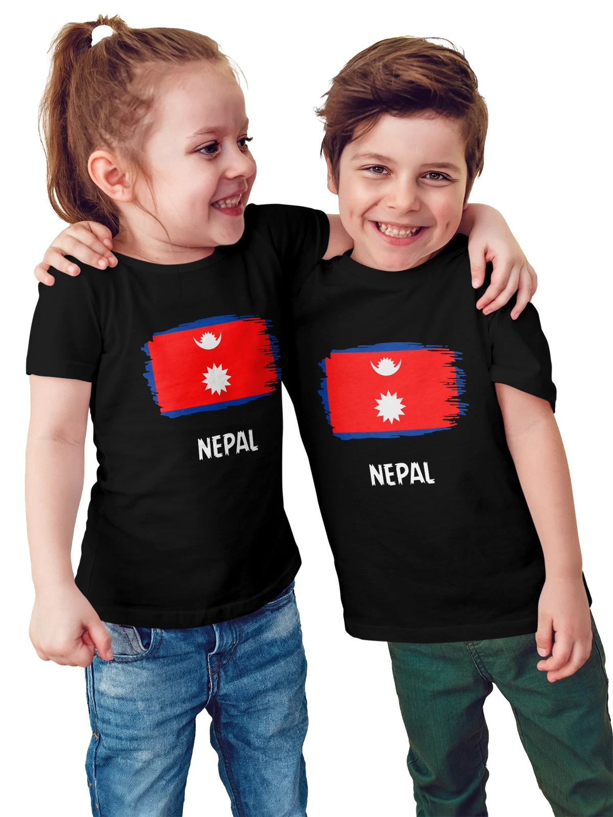 Футболка детская с флагом Непала Nepal чёрная с принтом — патриотический принт — Чёрная, фото 1