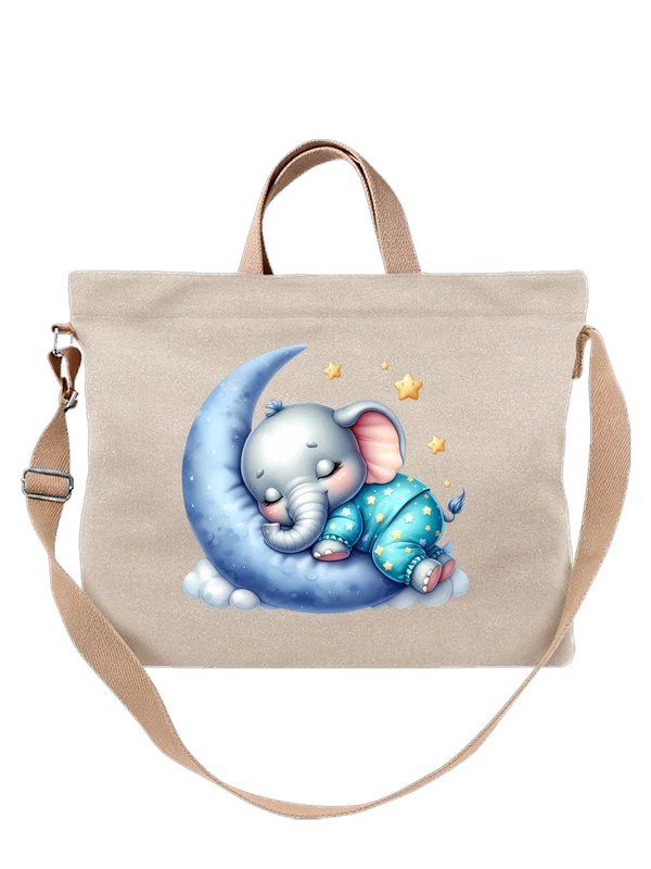 Сумка baby elephant, sleeping on moon with stars — Белая, фото 1