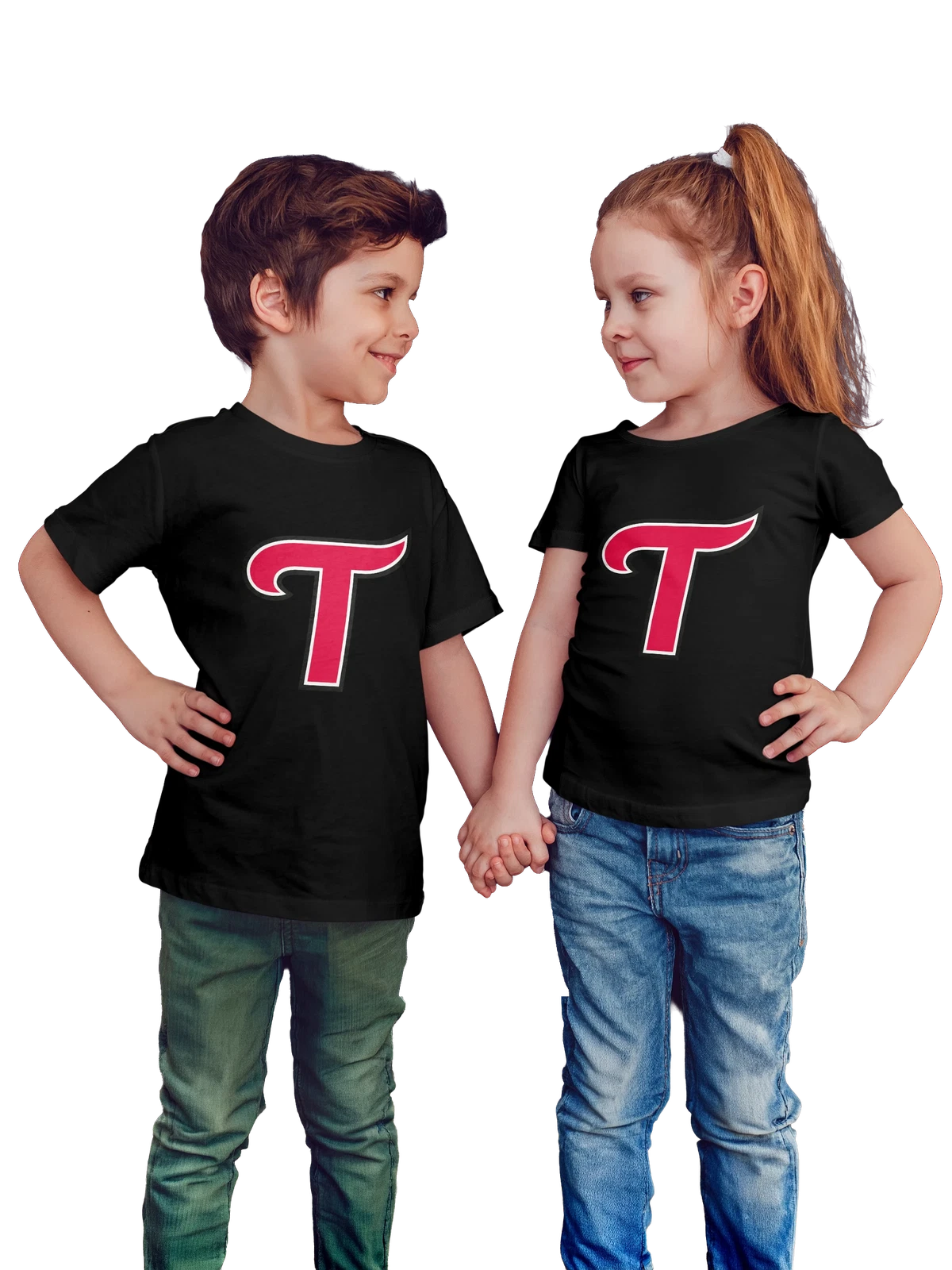 Футболка детская Twins чёрная с принтом — спортивная монограмма — Чёрная, фото 1