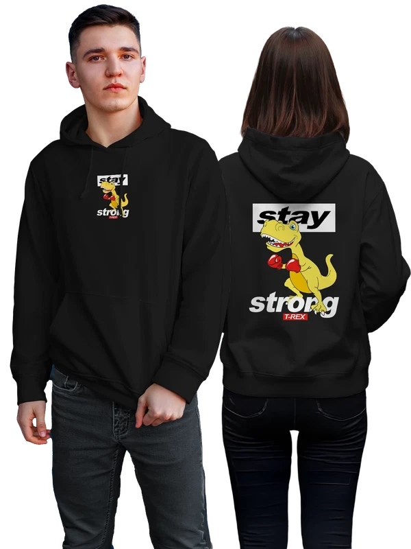 Худи динозавр боксер stay strong — Чёрная, фото 1