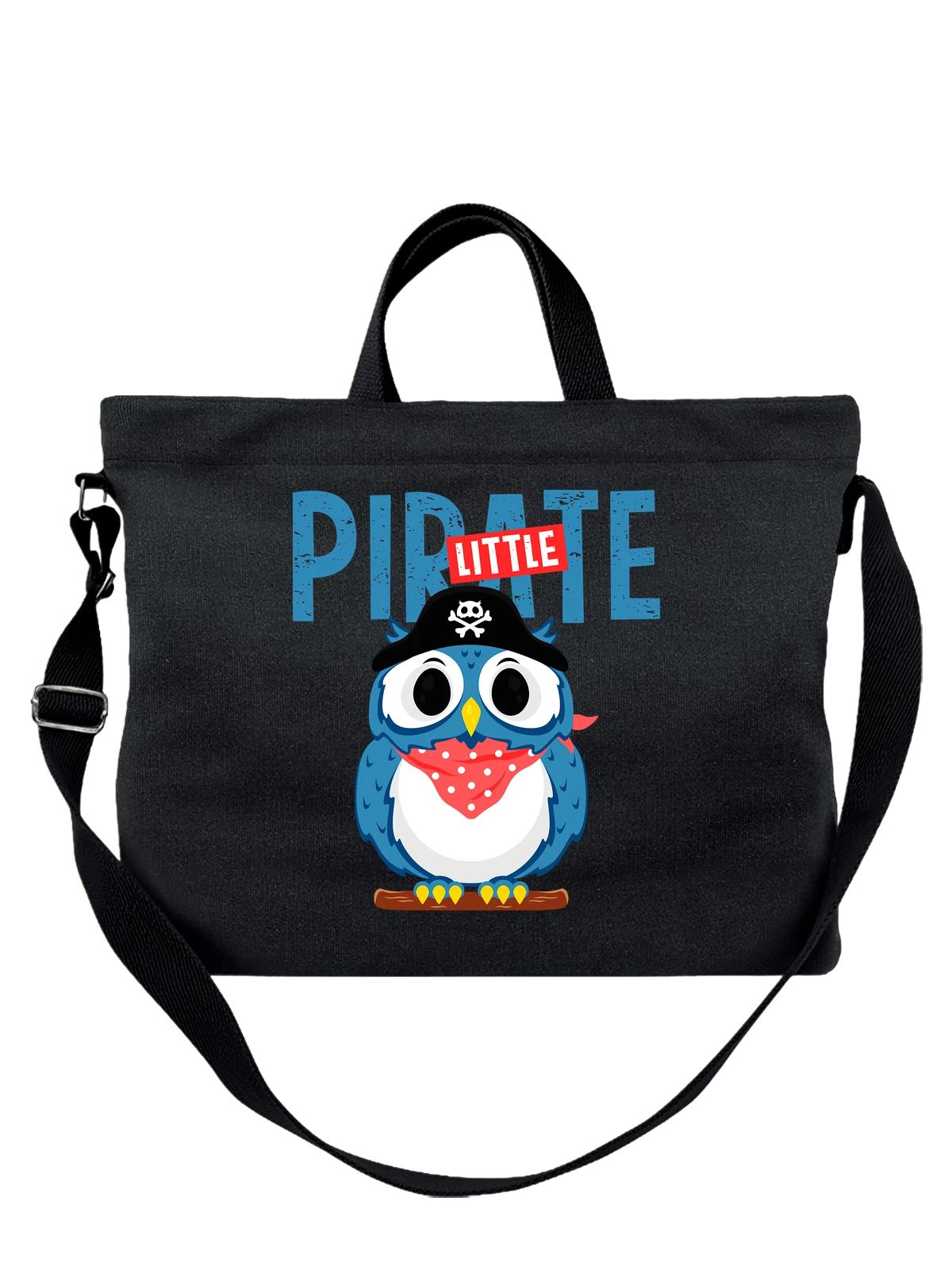 Сумка с совой little pirate чёрная с принтом — птичий принт — Чёрная, фото 1