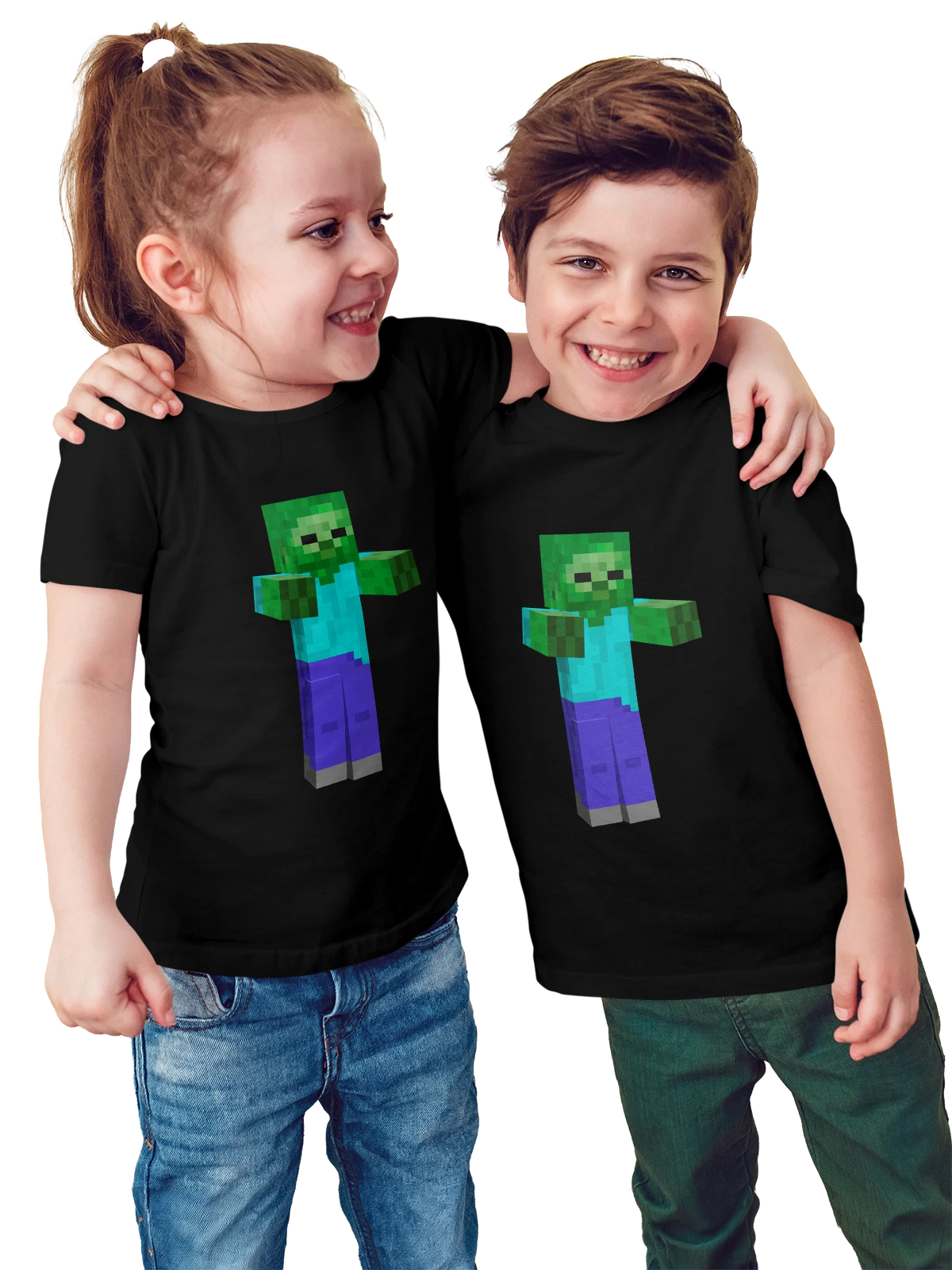 Футболка детская Зомби Майнкрафт Minecraft чёрная с принтом — игровой персонаж — Чёрная, фото 1