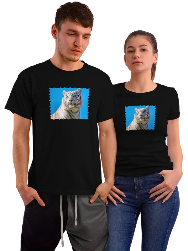 Футболка Животные Бенгальский белый тигр — Чёрная, фото 1
