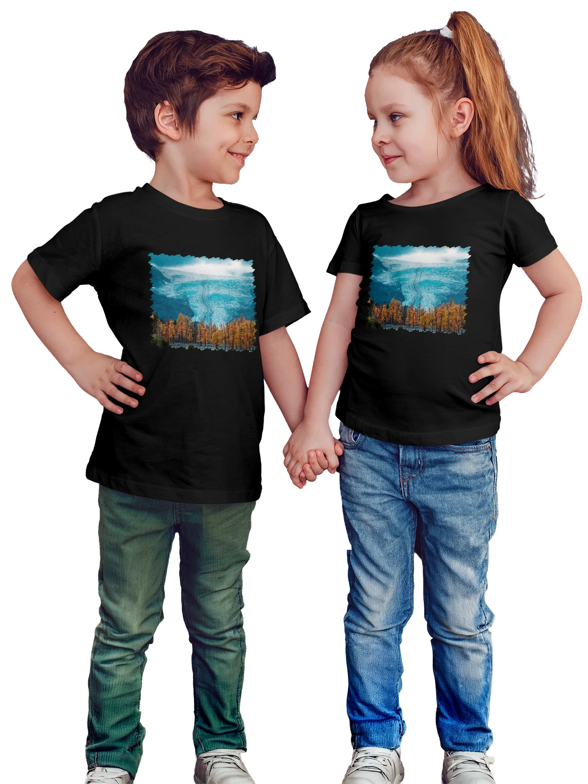 Футболка детская Природа Национальный парк Кенай Фьордс чёрная с принтом — глубина пространства — Чёрная, фото 1
