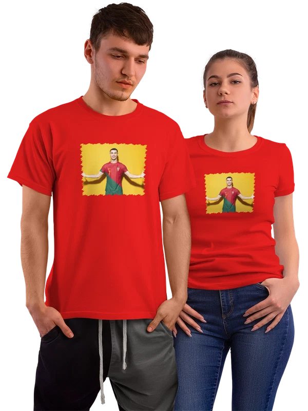 Футболка Криштиану Роналду Желтый фон — Красная, фото 1