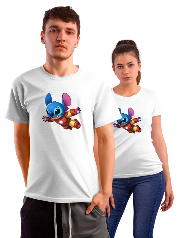 Футболка Стич Stitch мультфильм Железный человек костюм — Белая, фото 1