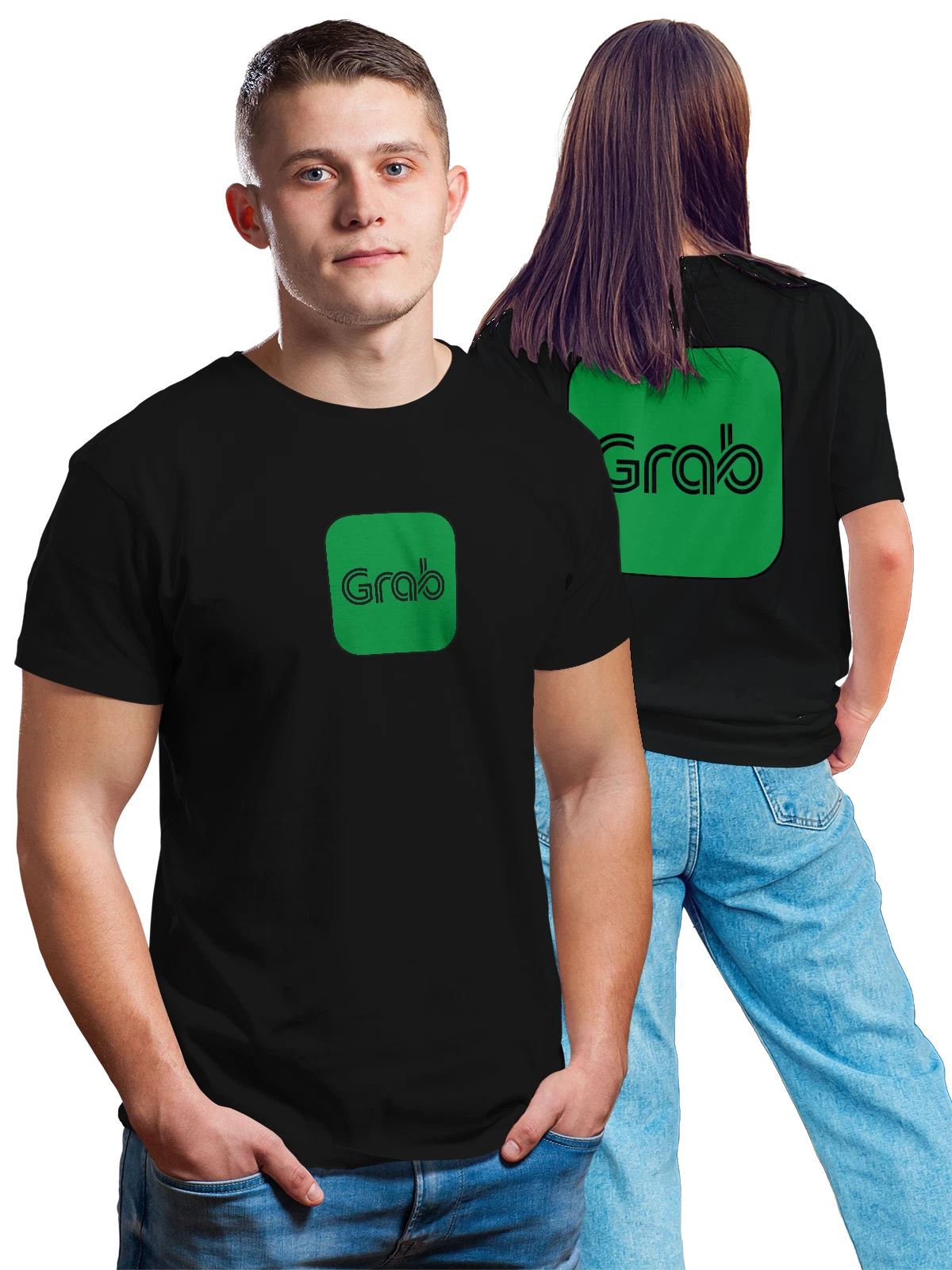 Футболка Grab чёрная с принтом на спине — доставка еды — Чёрная, фото 1