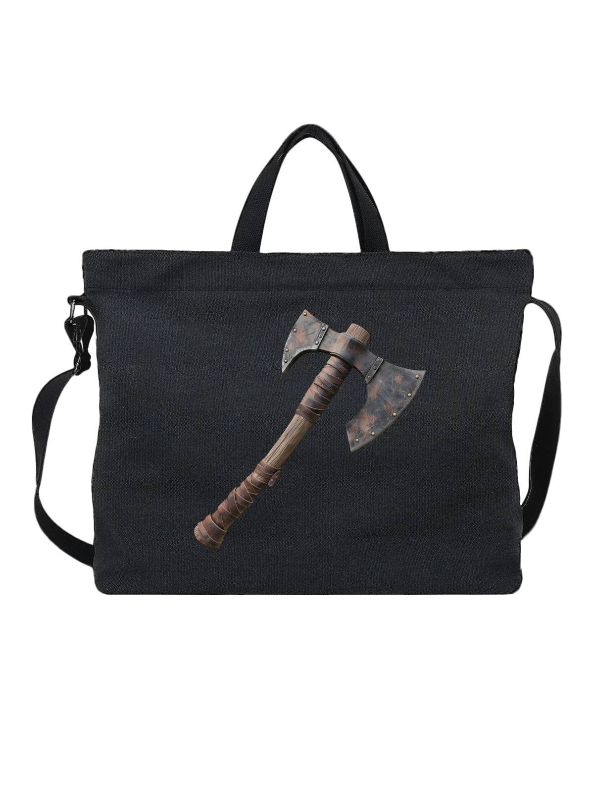 Сумка чёрная с принтом с викингским боевым топором — double-headed axe — Чёрная, фото 1
