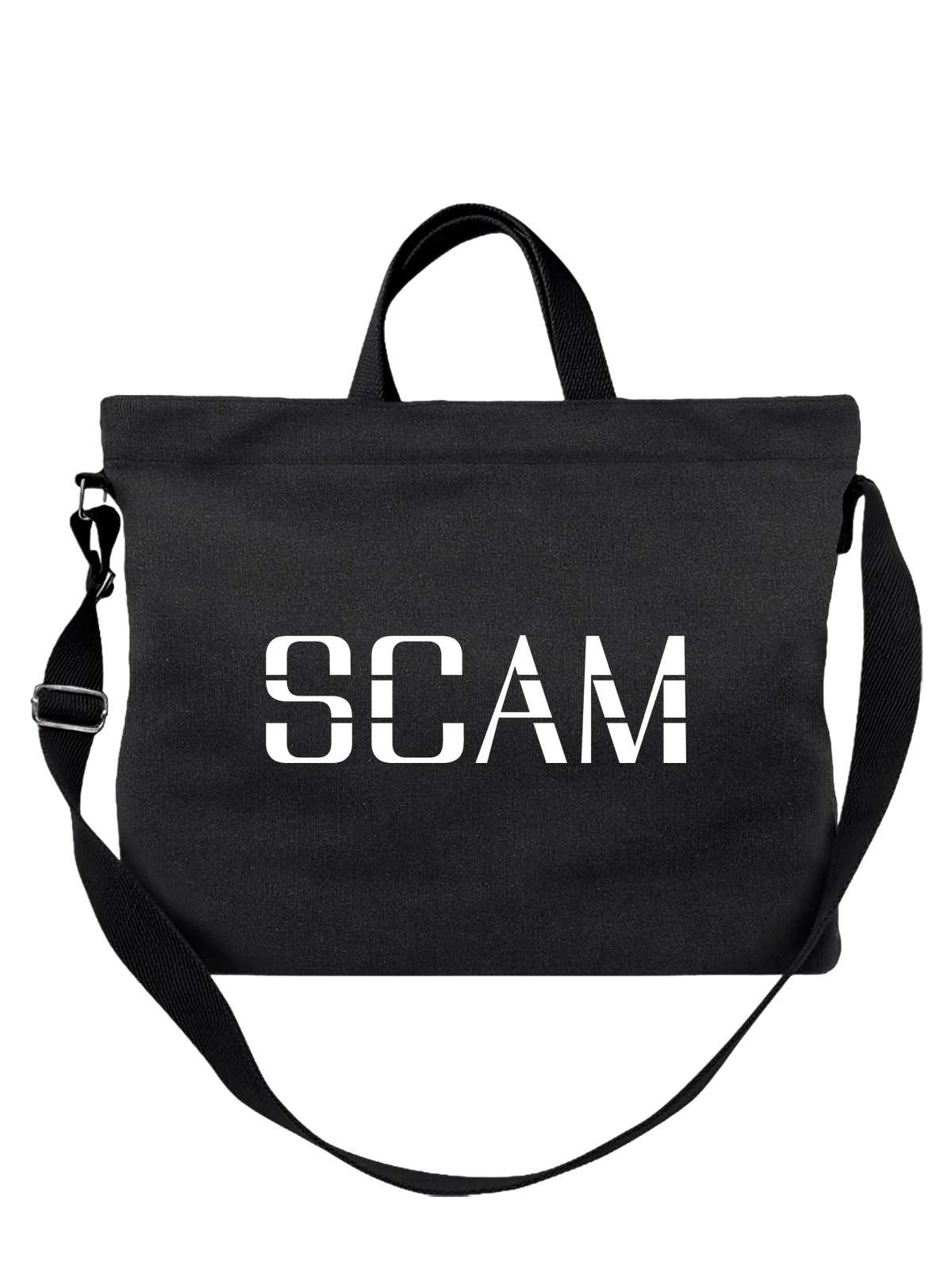 Сумка со scam скамом чёрная с принтом — футболка подростку — Чёрная, фото 1