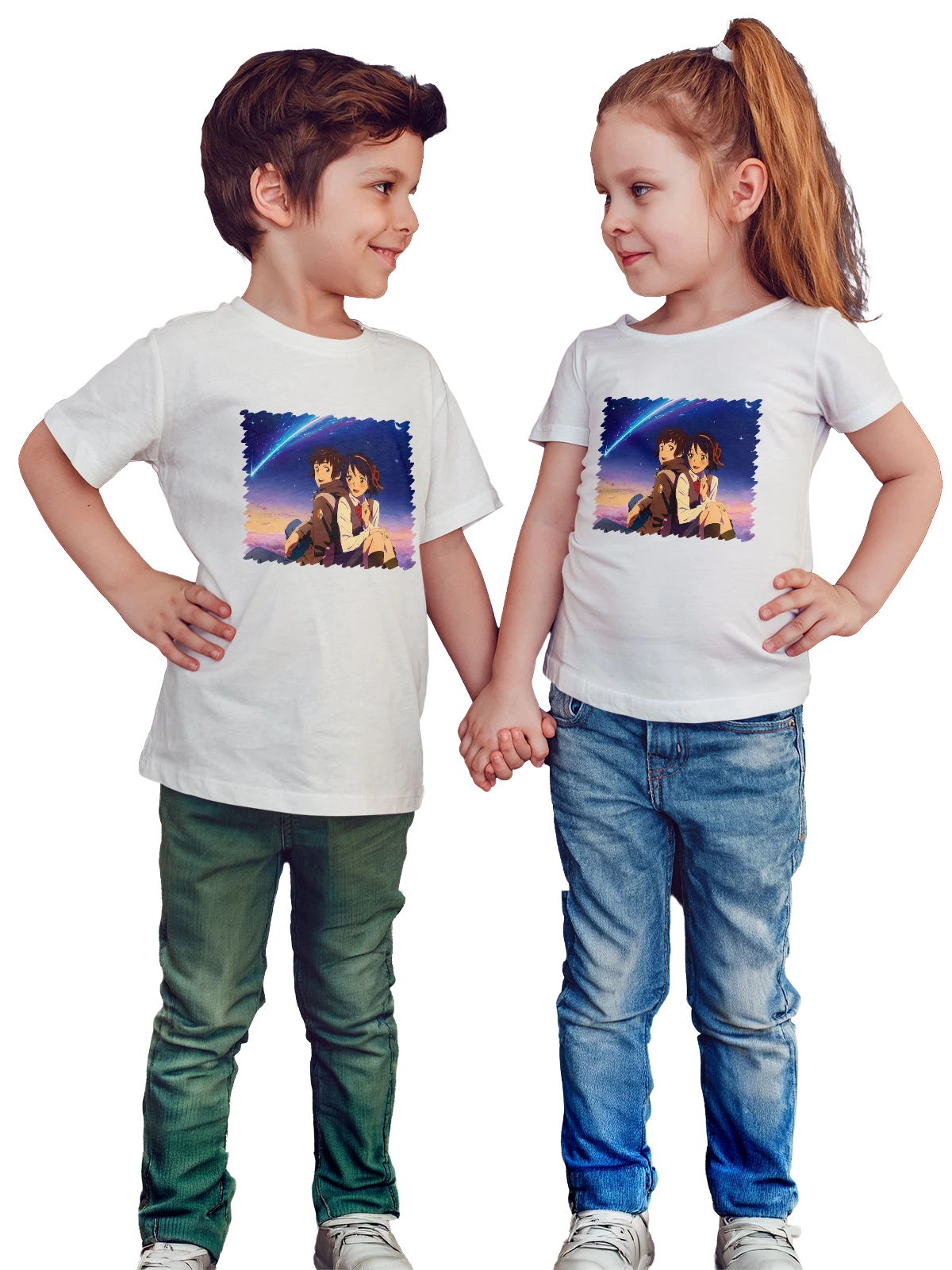 Футболка детская Anime Taki Tachibana Mitsuha Miyamizu белая с принтом — японская культура — Белая, фото 1
