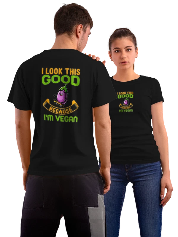 Футболка баклажан надпись I am vegan — Чёрная, фото 1