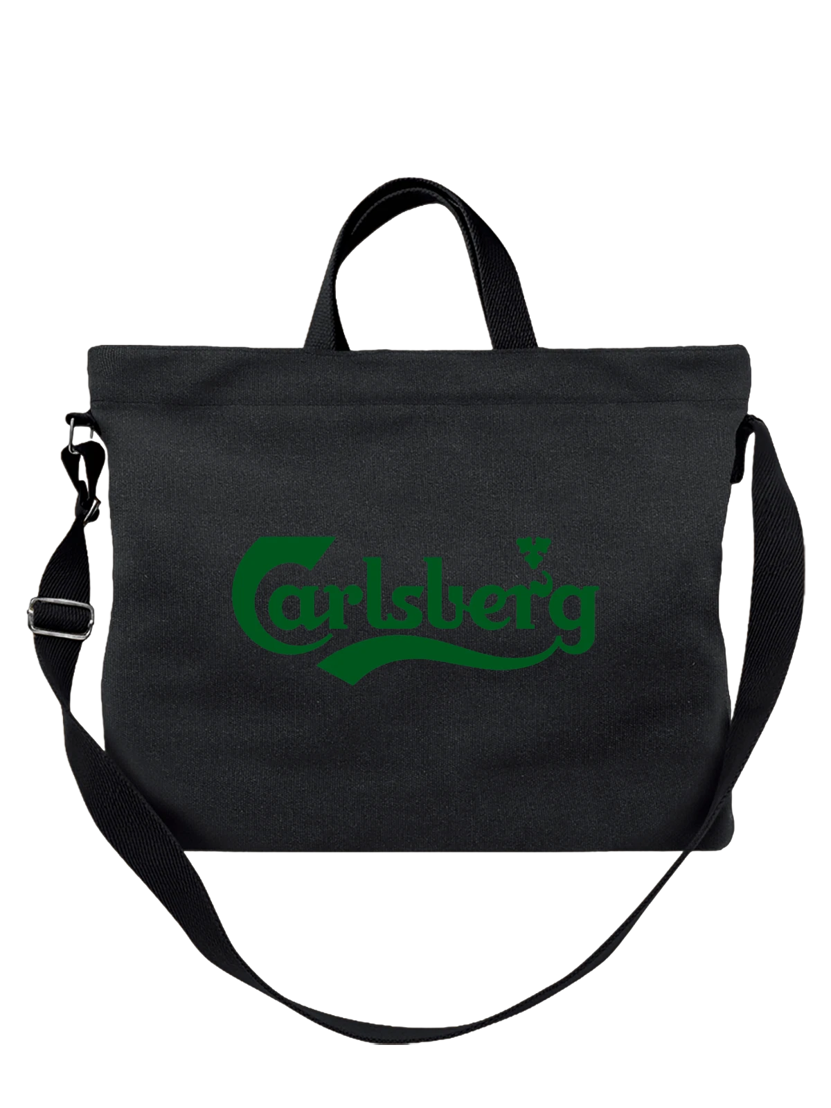 Сумка чёрная с принтом Carlsberg — классическая бутылочная этикетка — Чёрная, фото 1