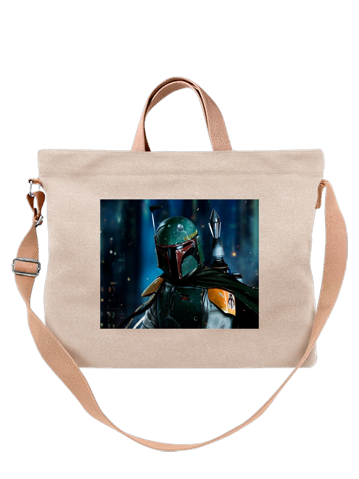 Сумка бежевая с принтом Фильмы BOBA FETT — киноафиша — Бежевая, фото 1