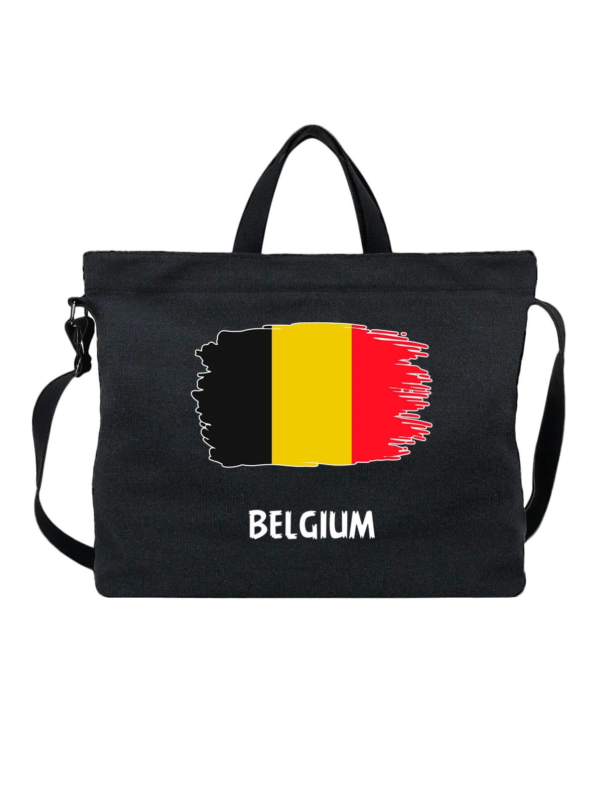 Сумка C флагом Бельгия Belgium чёрная с принтом — путешествия — Чёрная, фото 1
