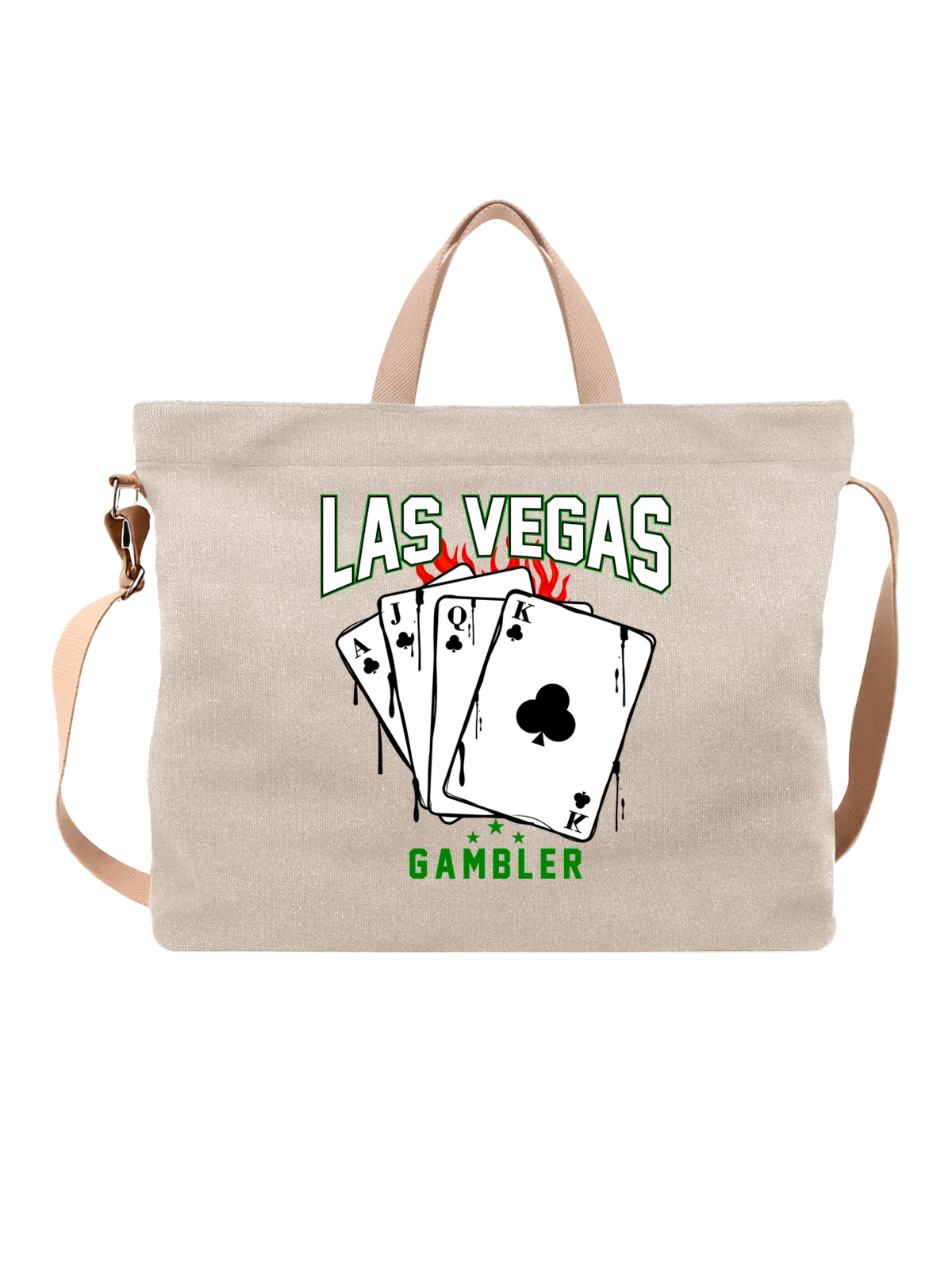 Сумка бежевая с принтом с картами Las Vegas gambler — подарок игроку — Бежевая, фото 1