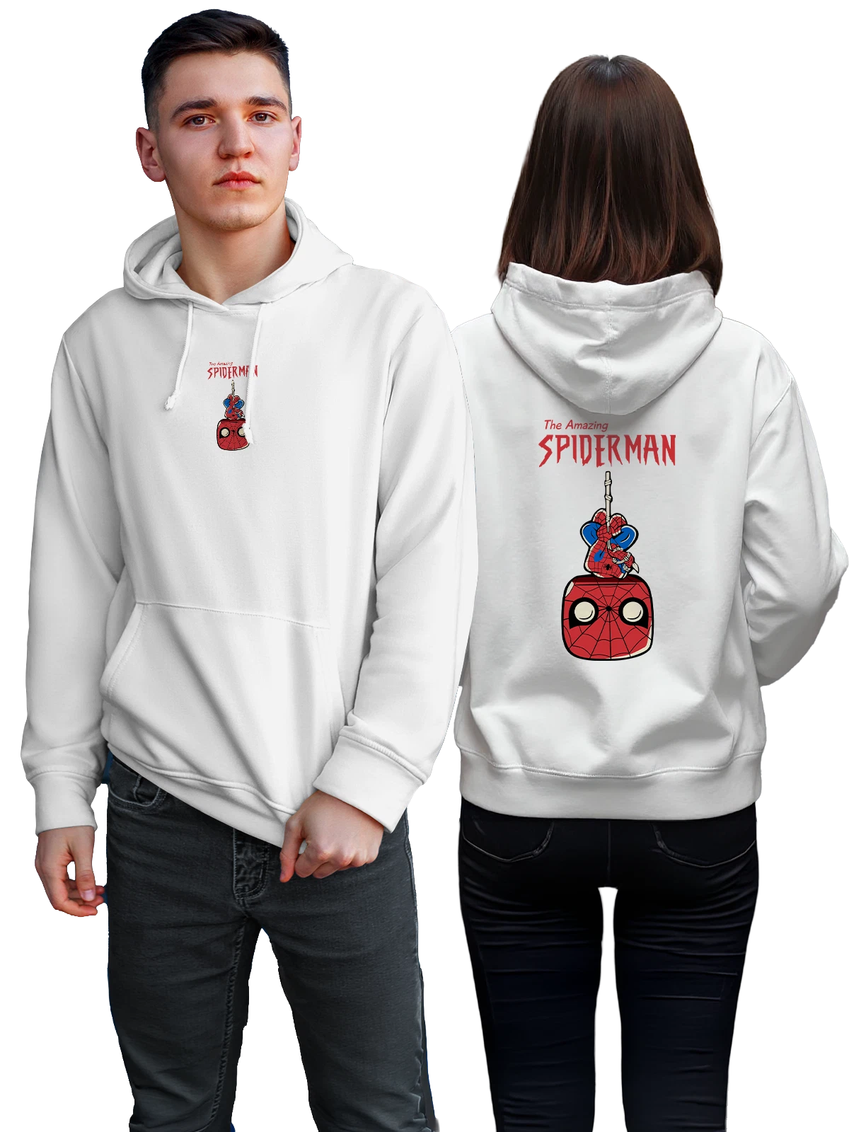Худи Spider-Man в черном капюшоне белое с принтом — паутина — Белая, фото 1