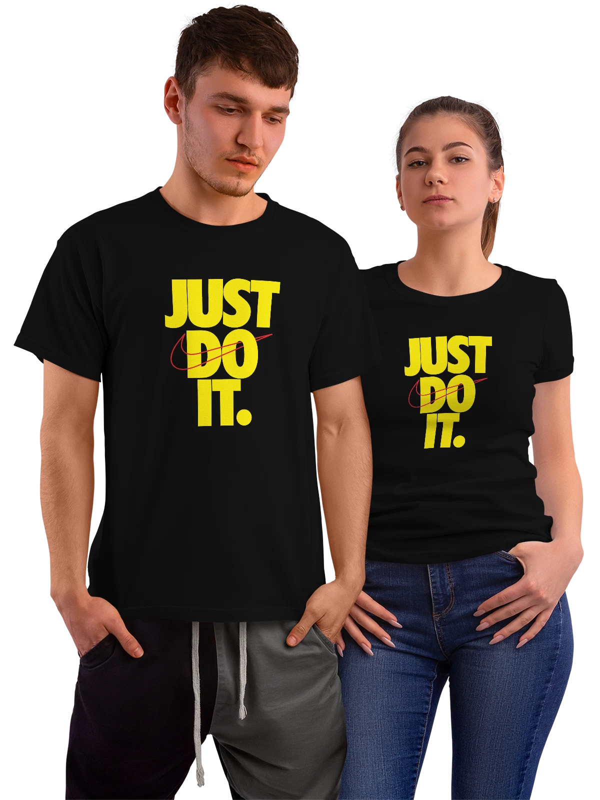 Футболка Nike Just Do It с красной галочкой крупно чёрная с принтом — минималистичный дизайн — Чёрная, фото 1
