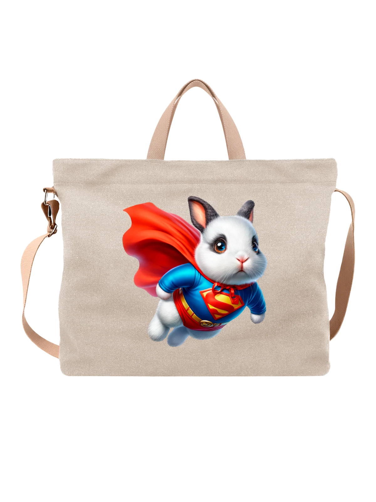 Сумка Кролик Супермен Superman белая с принтом — подарок любителю животных — Белая, фото 1
