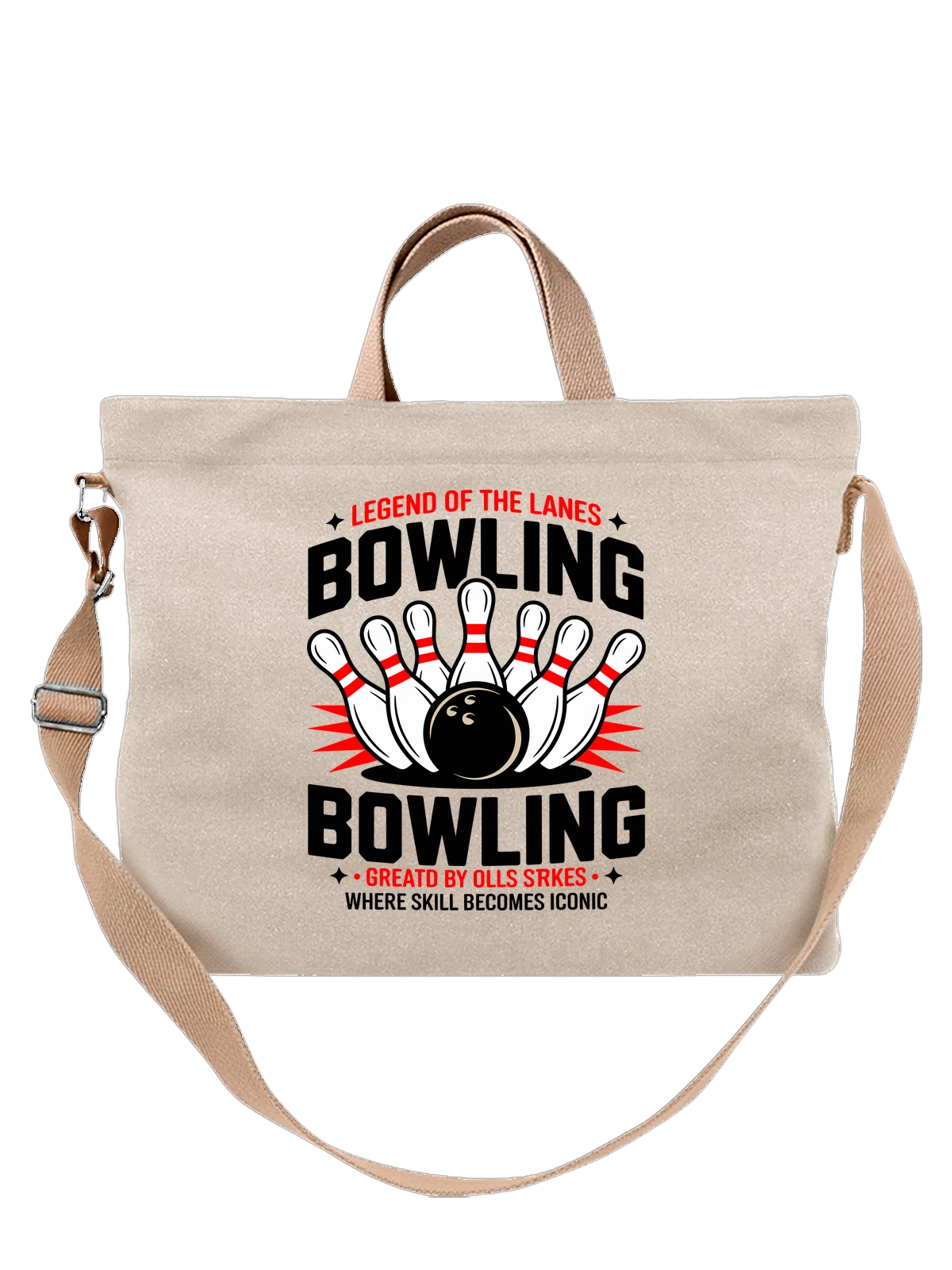 Сумка бежевая с принтом Шар для боулинга с кеглями — bowling — Бежевая, фото 1