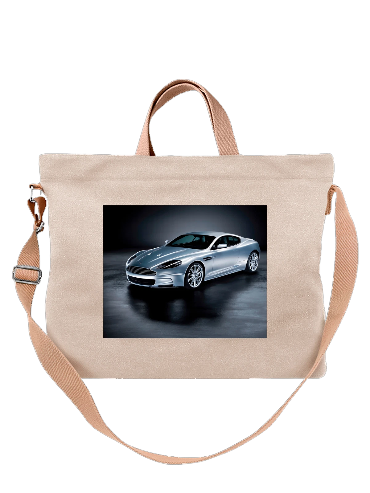 Сумка бежевая с принтом Машина Aston martin — мощный двигатель — Бежевая, фото 1