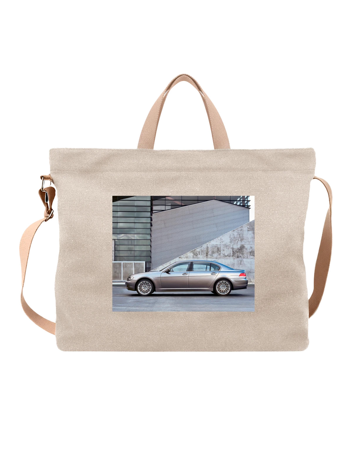 Сумка бежевая с принтом Машина BMW 7 series side — тюнинг автомобиля — Бежевая, фото 1