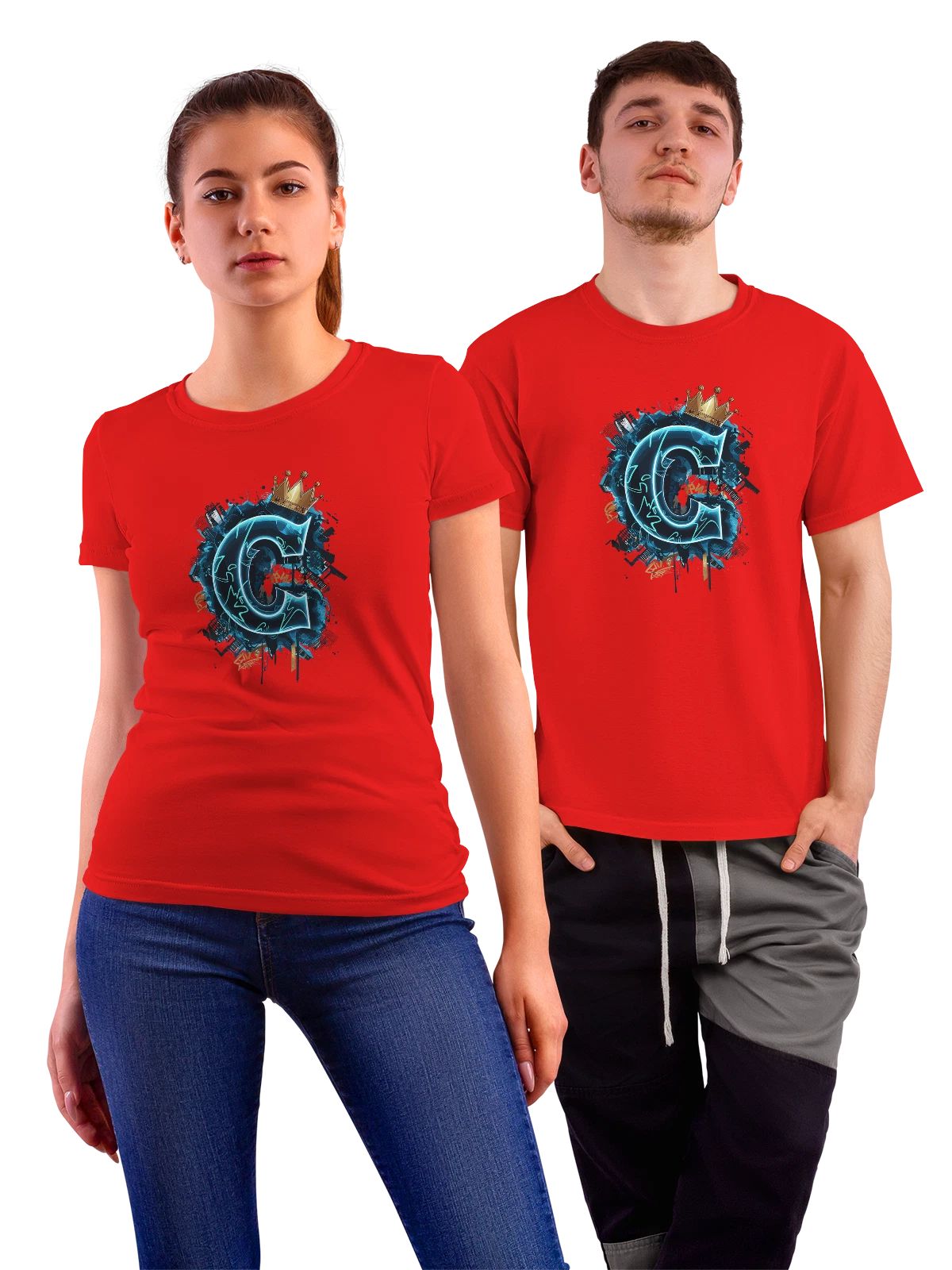 Футболка Буква G с короной в стиле cartoon граффити красная с принтом — уличное искусство — Красная, фото 1
