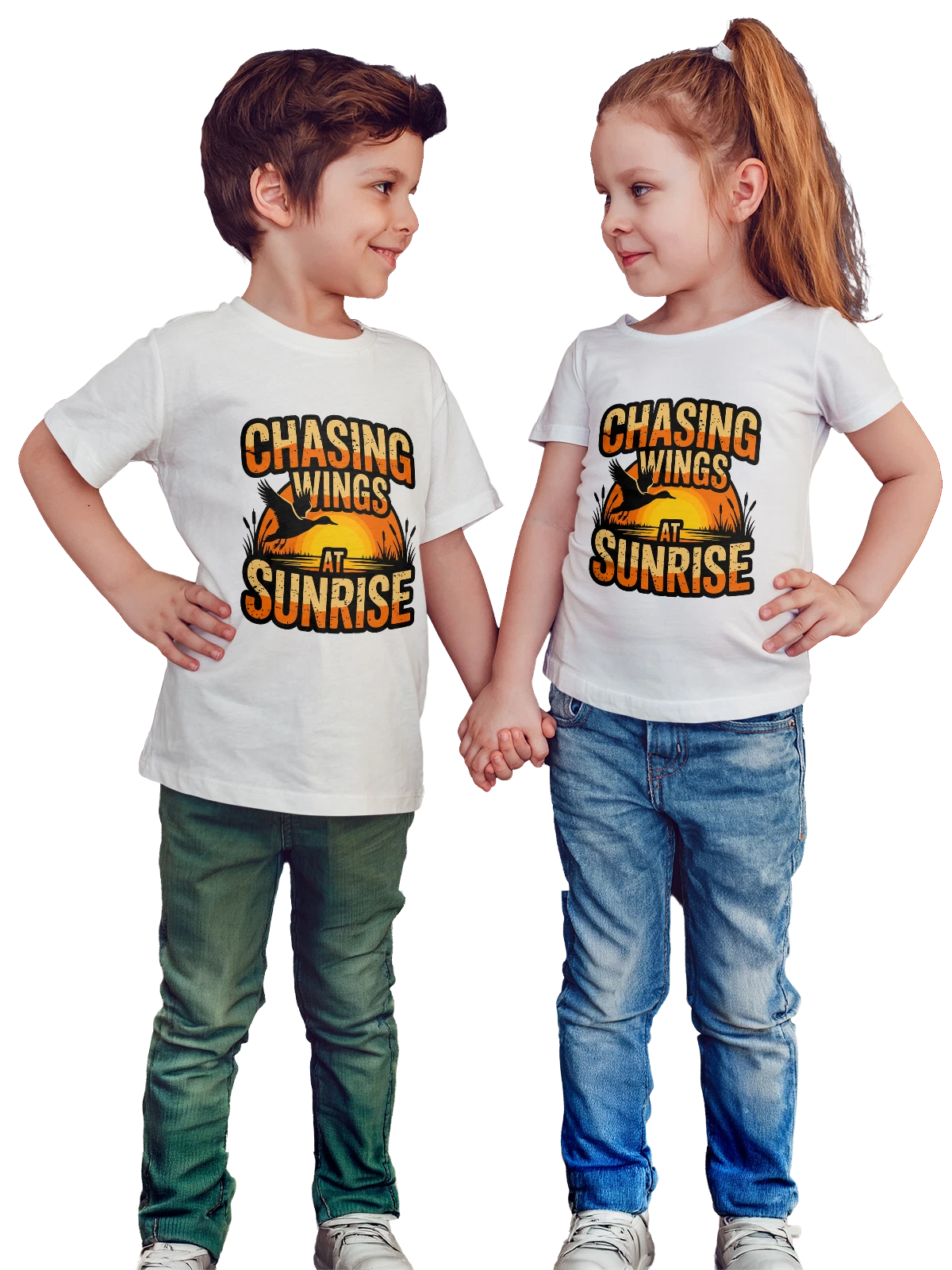 Футболка детская Chasing Wings at Sunrise с закатом и птицей белая с принтом — полет птицы — Белая, фото 1