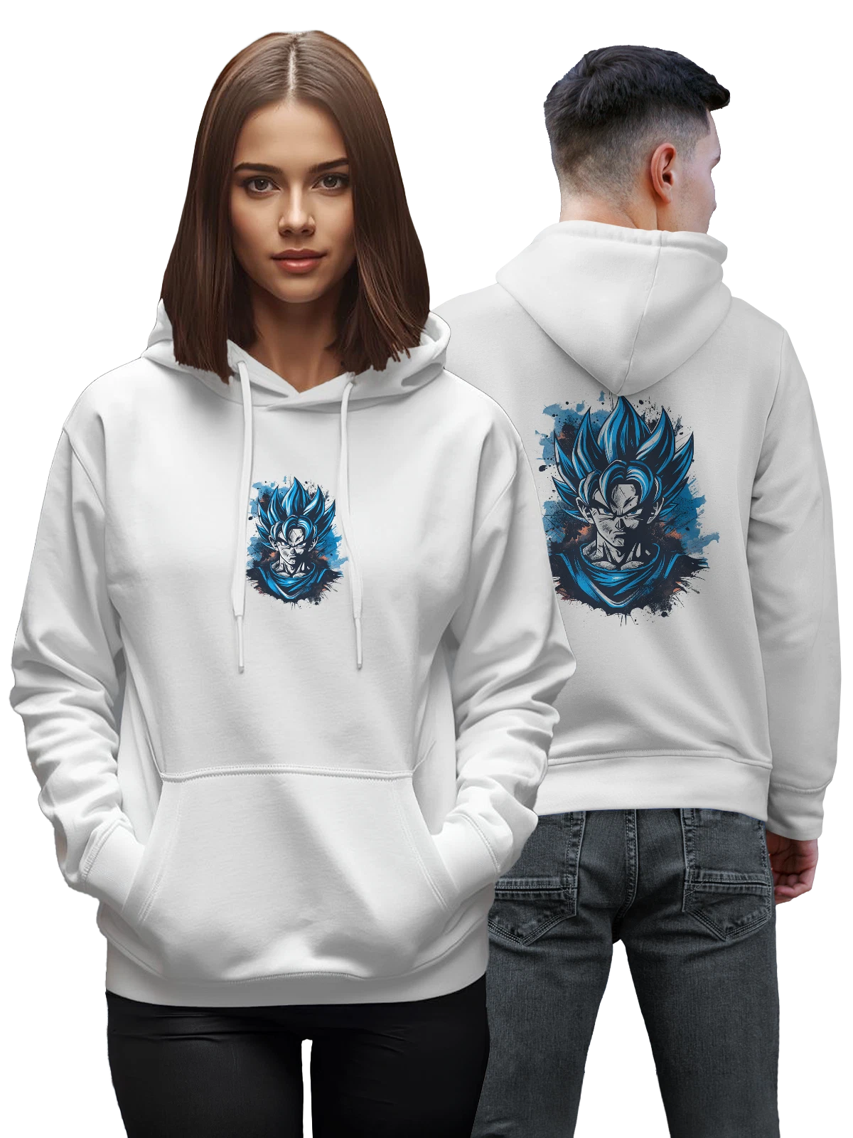 Худи Super Saiyan воин с синими волосами белое с принтом — темный фон — Белая, фото 1