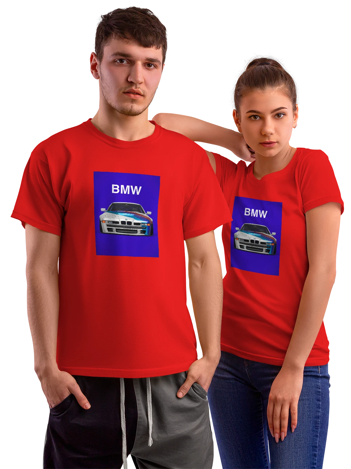 Футболка BMW M3 E36 спорткар купе белый стильный красная с принтом — тюнинг — Красная, фото 1