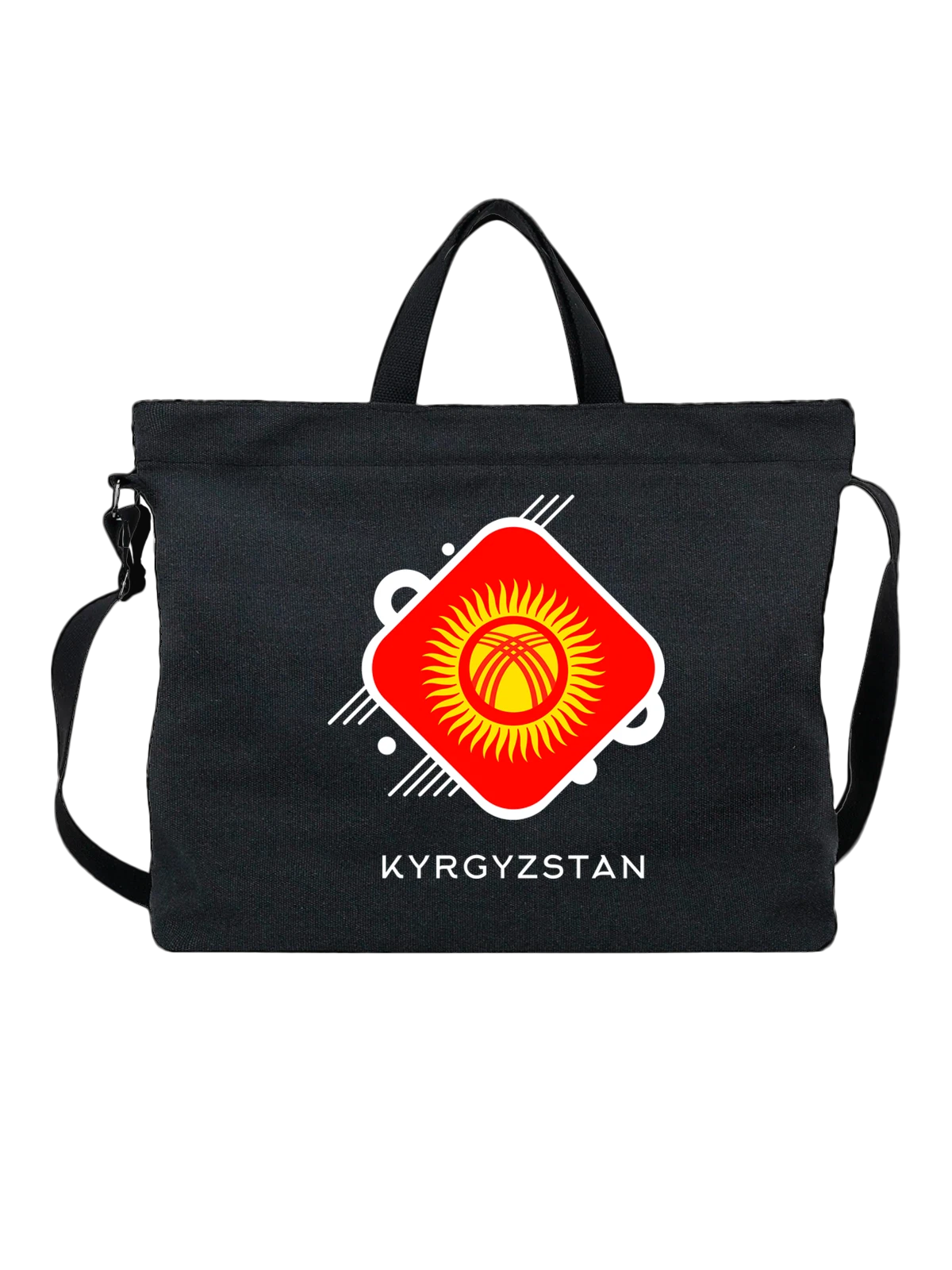 Сумка Флаг Киргизии Kyrgyzstan чёрная с принтом — национальная символика — Чёрная, фото 1