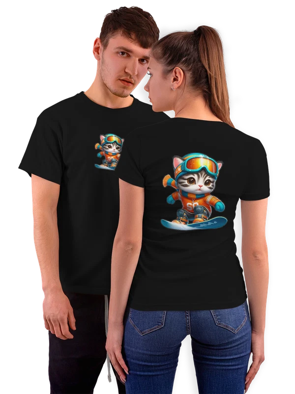 Футболка котик сноубордист — Чёрная, фото 1