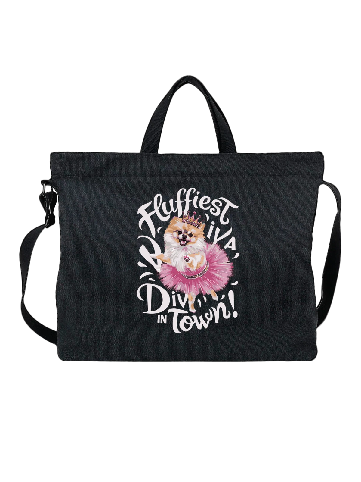 Сумка Шпиц в платье fluffiest чёрная с принтом — молодежная мода — Чёрная, фото 1