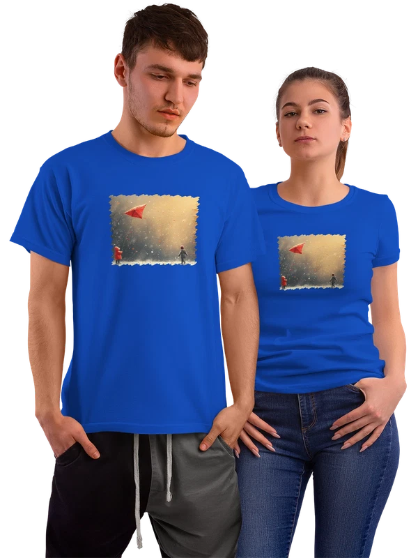 Футболка Милый Играющие дети Сюрреалистично — Синяя, фото 1