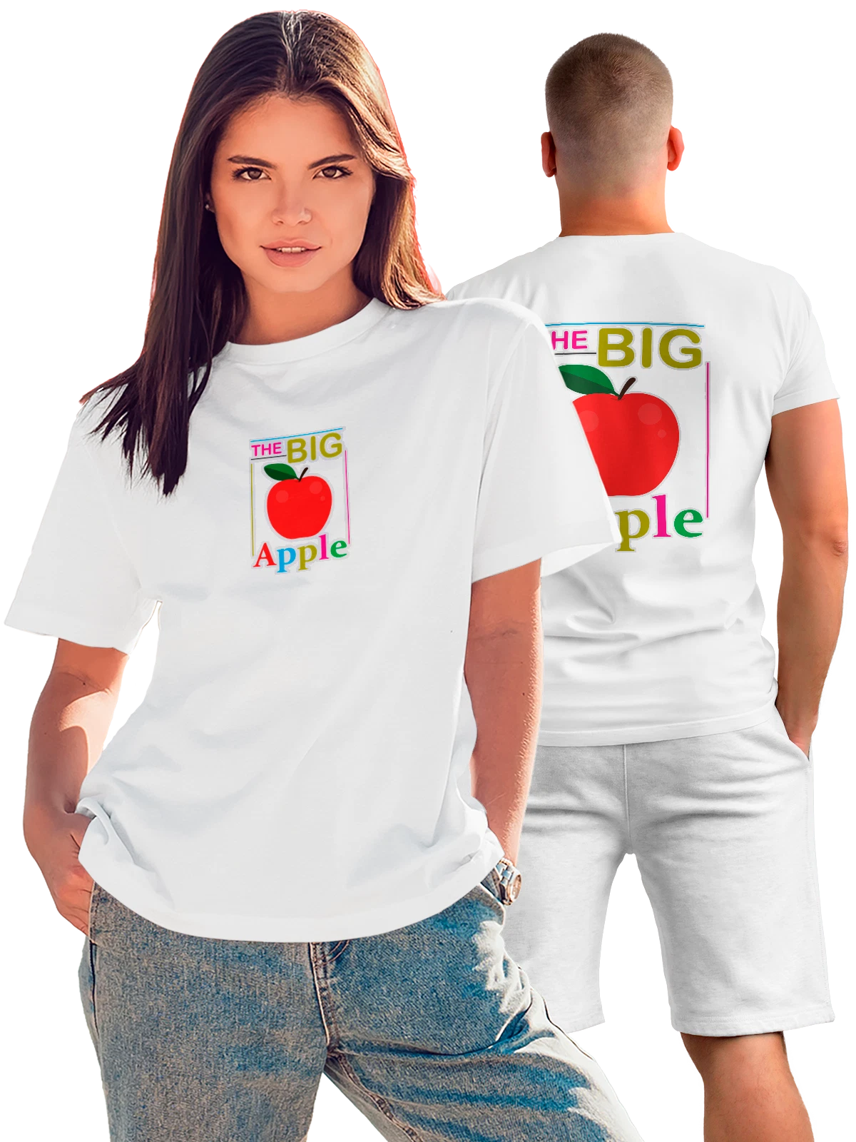 Футболка Яблоко надпись the big apple белая с принтом на спине — растительная пища — Белая, фото 1