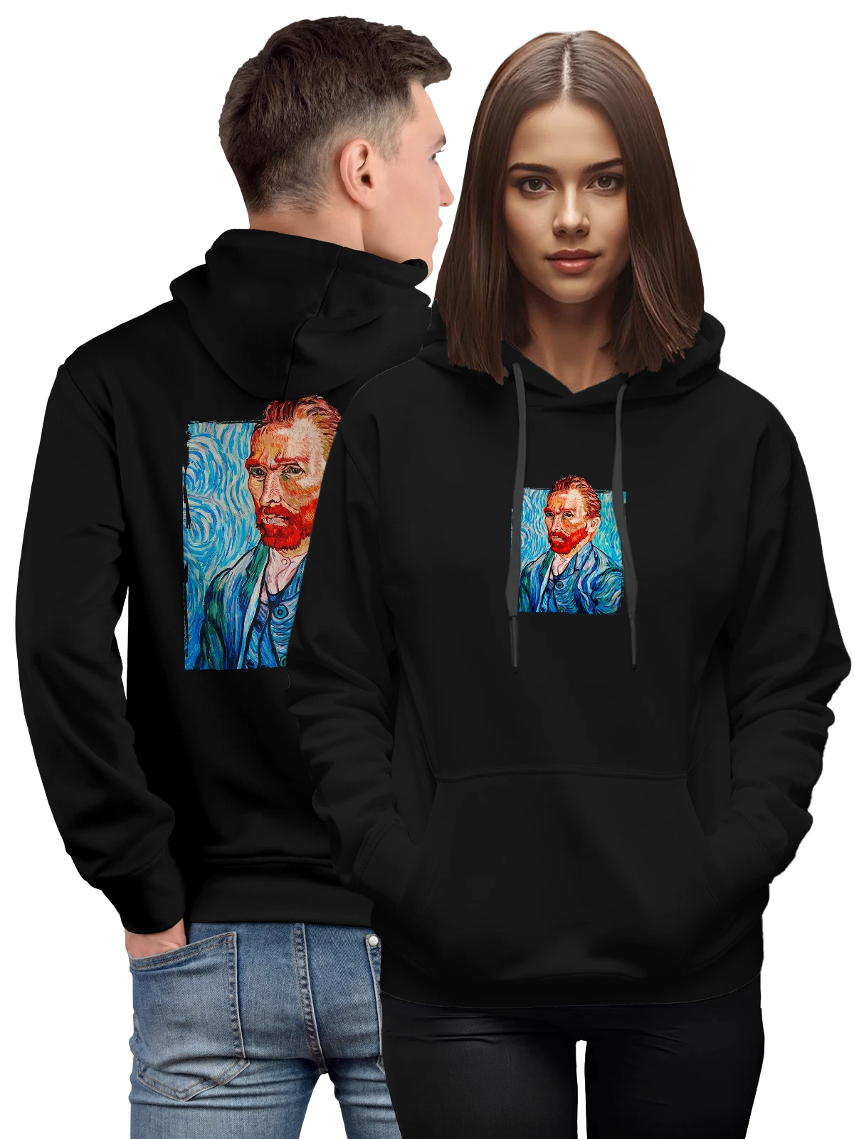 Худи с Ван Гогом Van Gogh чёрное с принтом — футболка подростку — Чёрная, фото 1