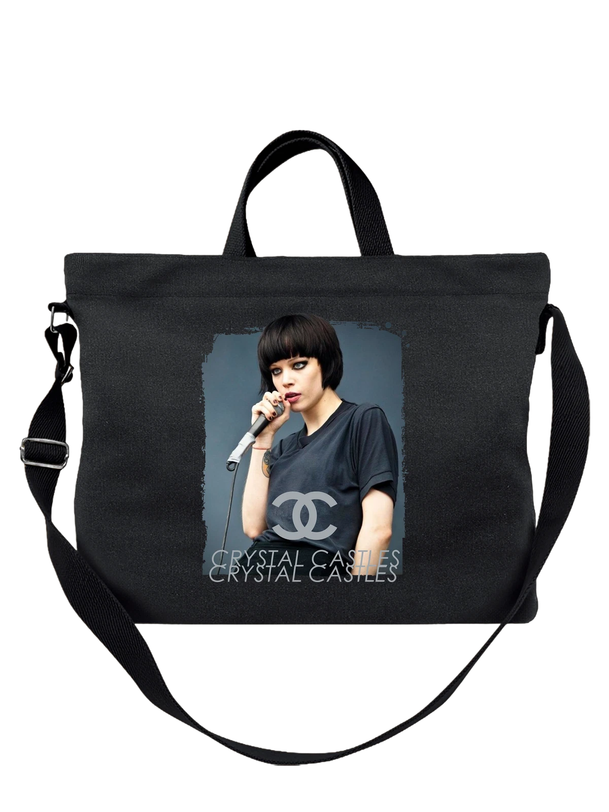 Сумка Crystal Castles Итана Кэта чёрная с принтом — футболка подростку — Чёрная, фото 1