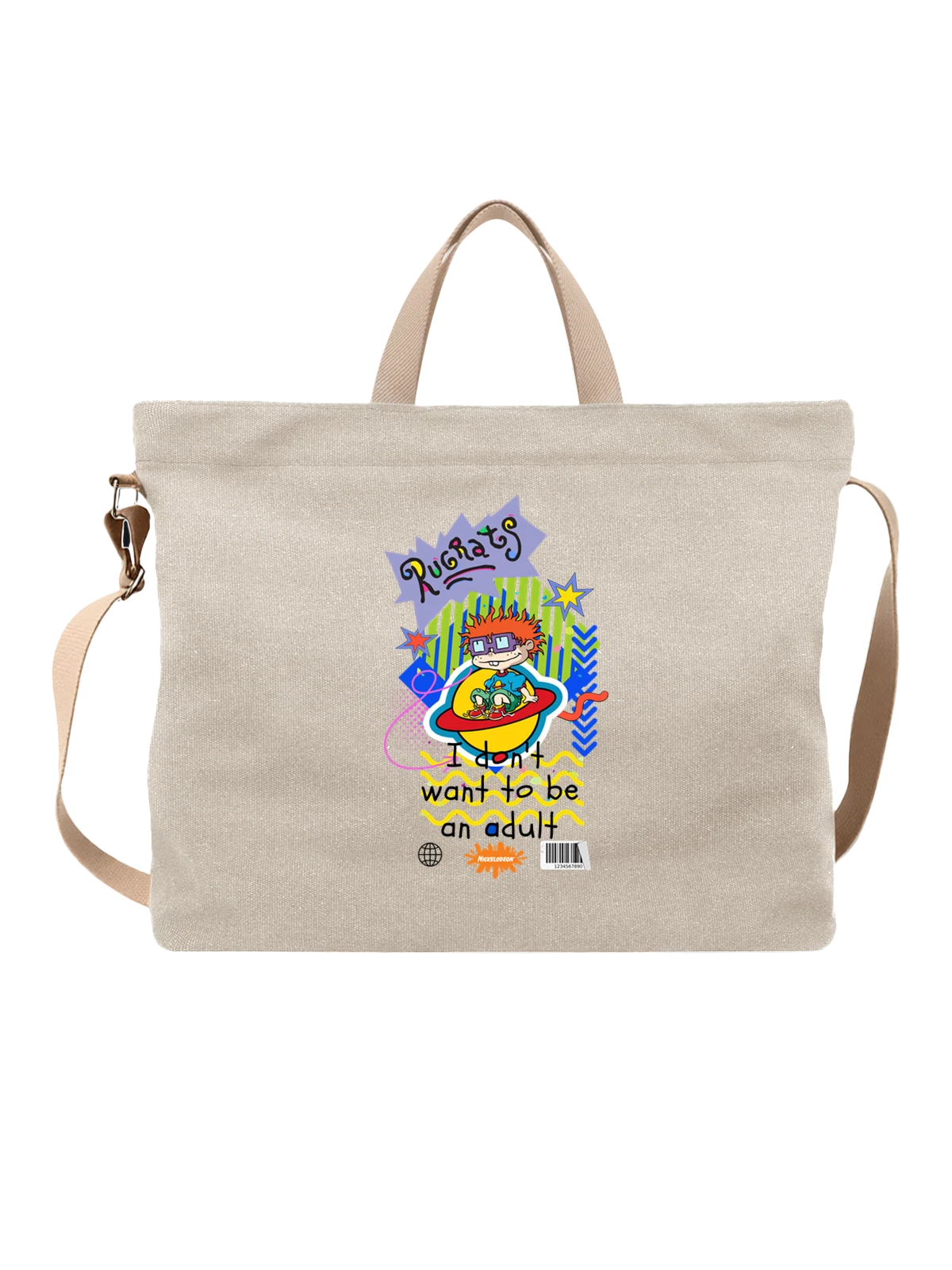 Сумка бежевая с принтом Rugrats герой Чаки Финстер Nickelodeon — детский мультфильм 90-х — Бежевая, фото 1
