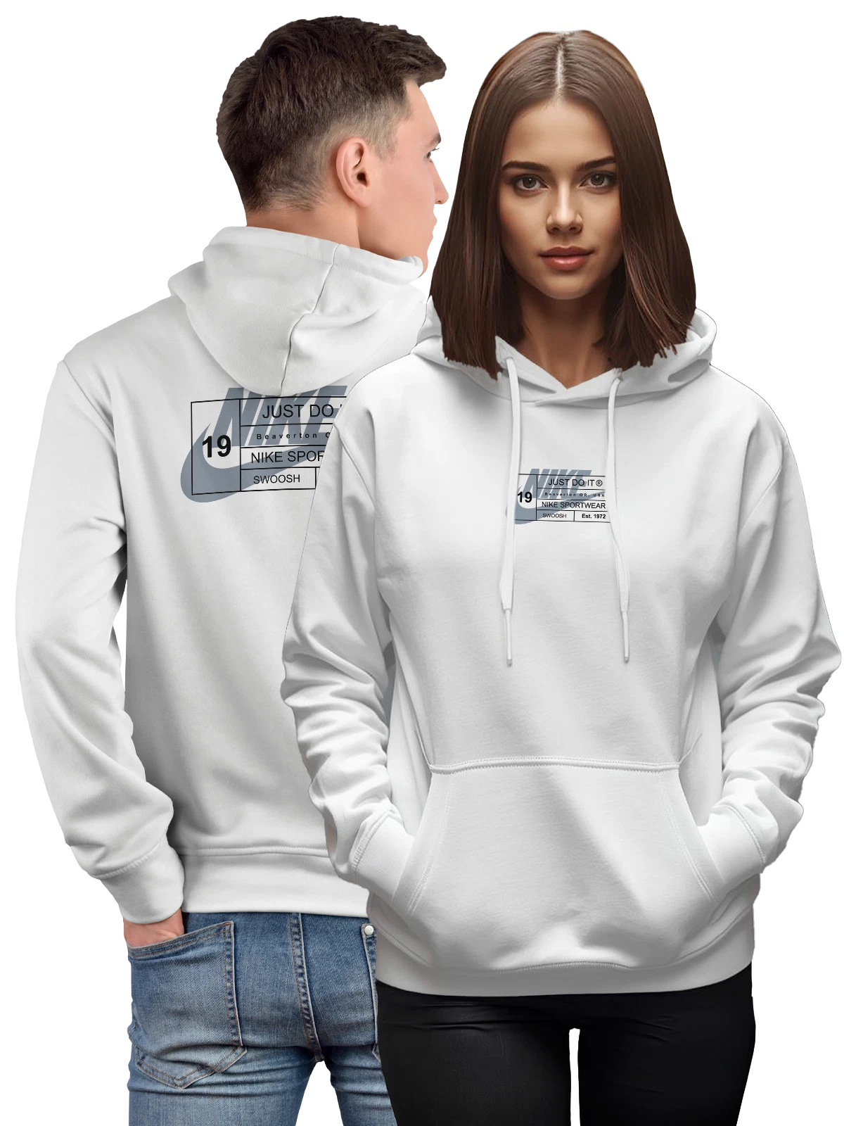 Худи Nike Just Do It логотип Beaverton OR белое с принтом — фирменный знак Nike — Белая, фото 1