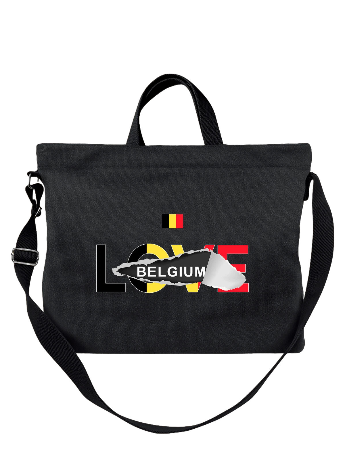 Сумка Флаг Бельгии Belgium чёрная с принтом — национальная символика — Чёрная, фото 1