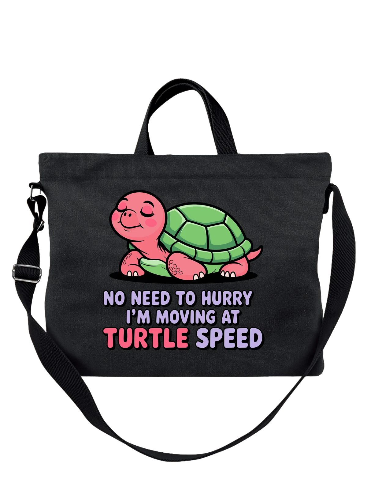 Сумка чёрная с принтом Черепаха Turtle Speed на надписи — I’m moving at turtle speed — Чёрная, фото 1