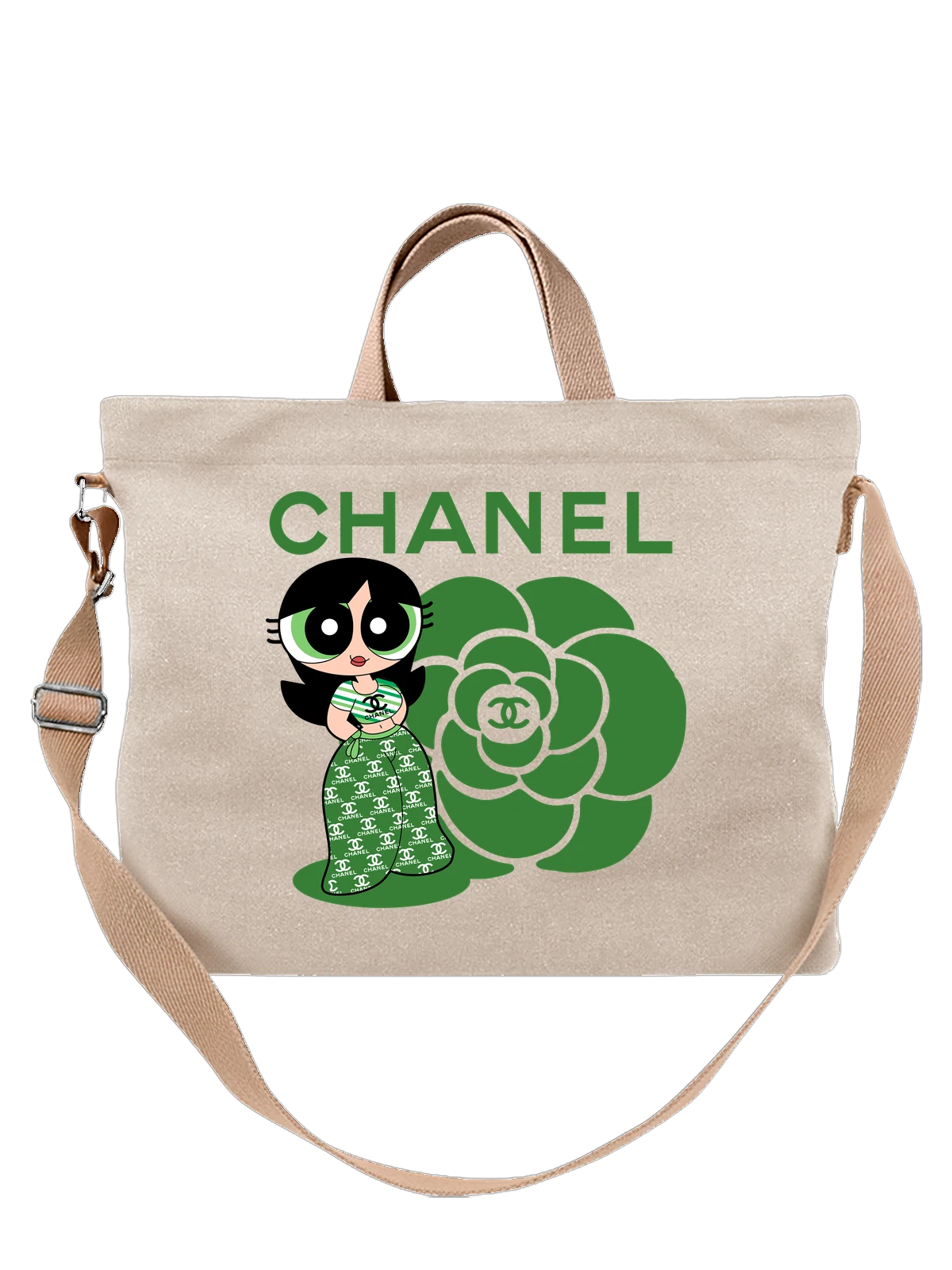 Сумка Девочка в стиле Chanel с цветком белая с принтом — дизайнерский принт — Белая, фото 1
