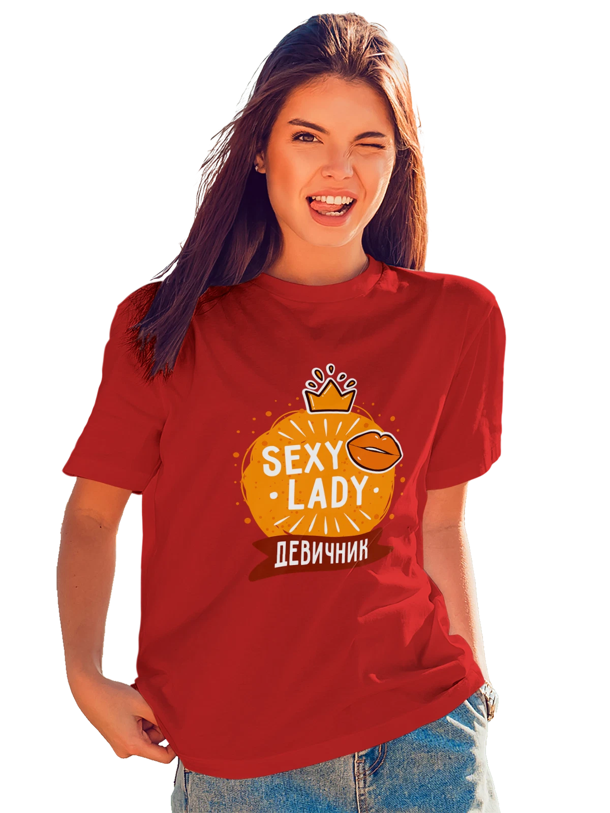 Футболка на девичник sexy lady красная с принтом — футболка подростку — Красная, фото 1