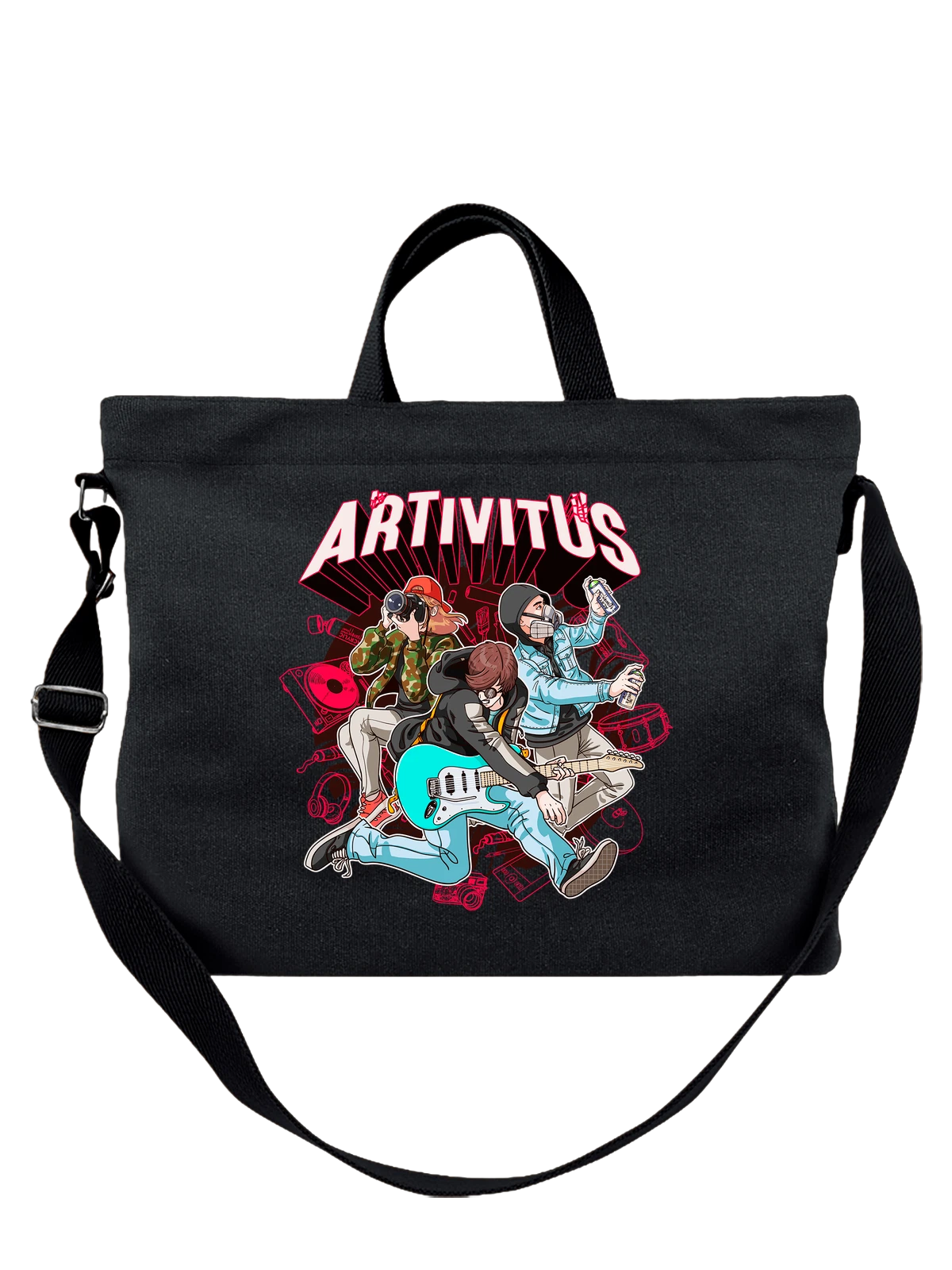 Сумка с гитаристом artivitus чёрная с принтом — подарок меломану — Чёрная, фото 1