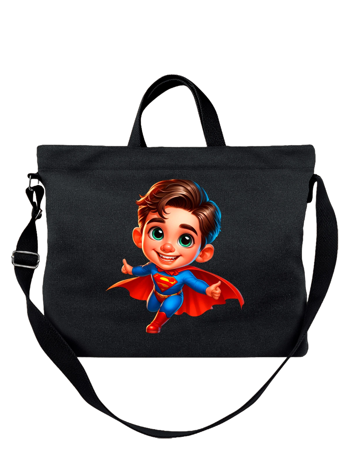 Сумка Ребенок Супермен Superman чёрная с принтом — подарок любителю комиксов — Чёрная, фото 1