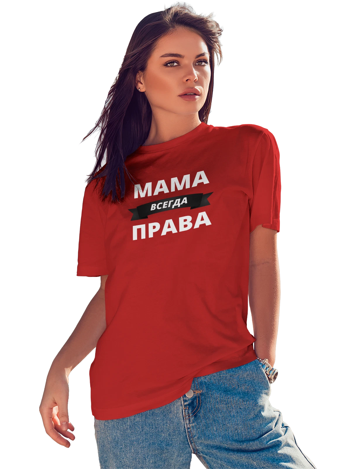 Футболка Мама права красная с принтом — для мужа — Красная, фото 1