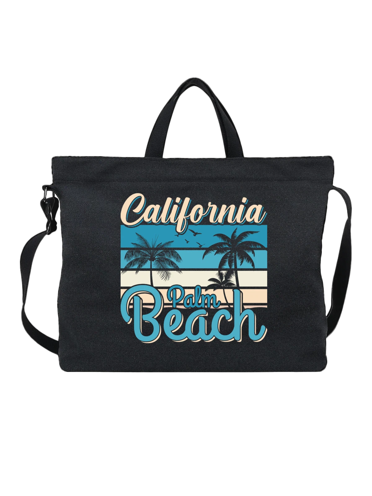 Сумка чёрная с принтом California Palm Beach пляжный ретро — графический дизайн — Чёрная, фото 1