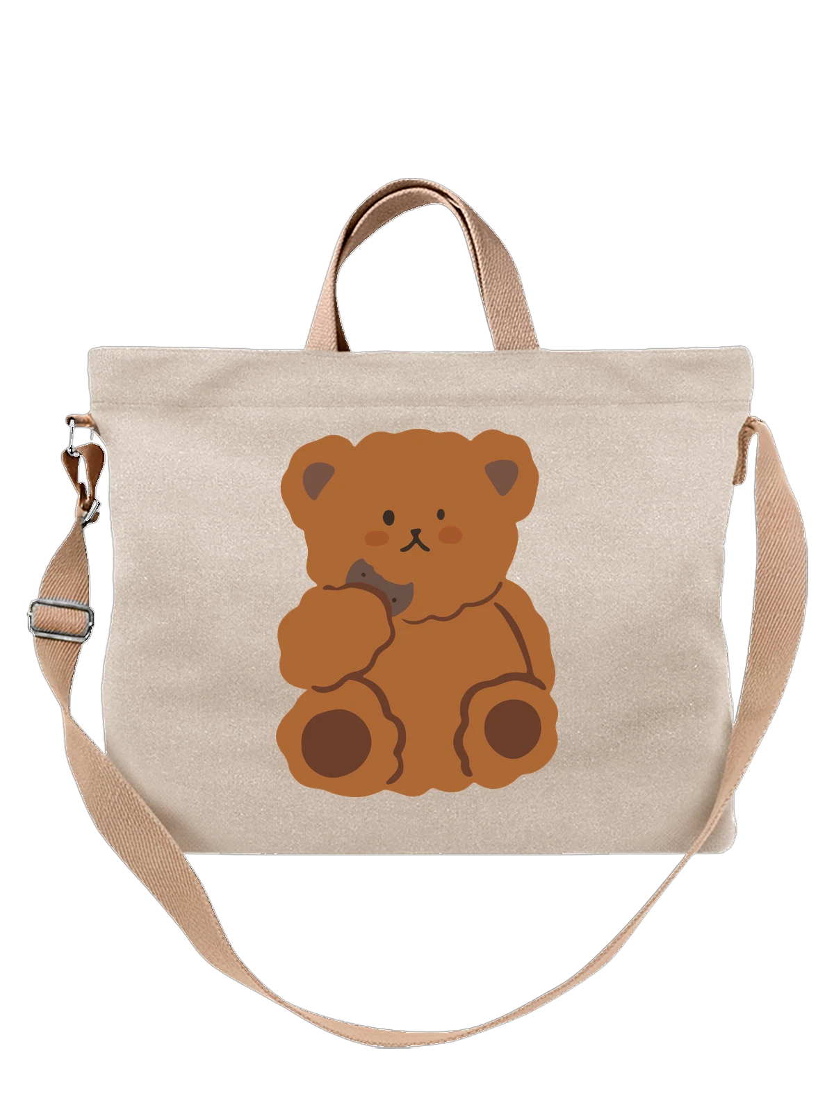 Сумка бежевая с принтом с kawaii bear и печеньем — plush toy bear — Бежевая, фото 1
